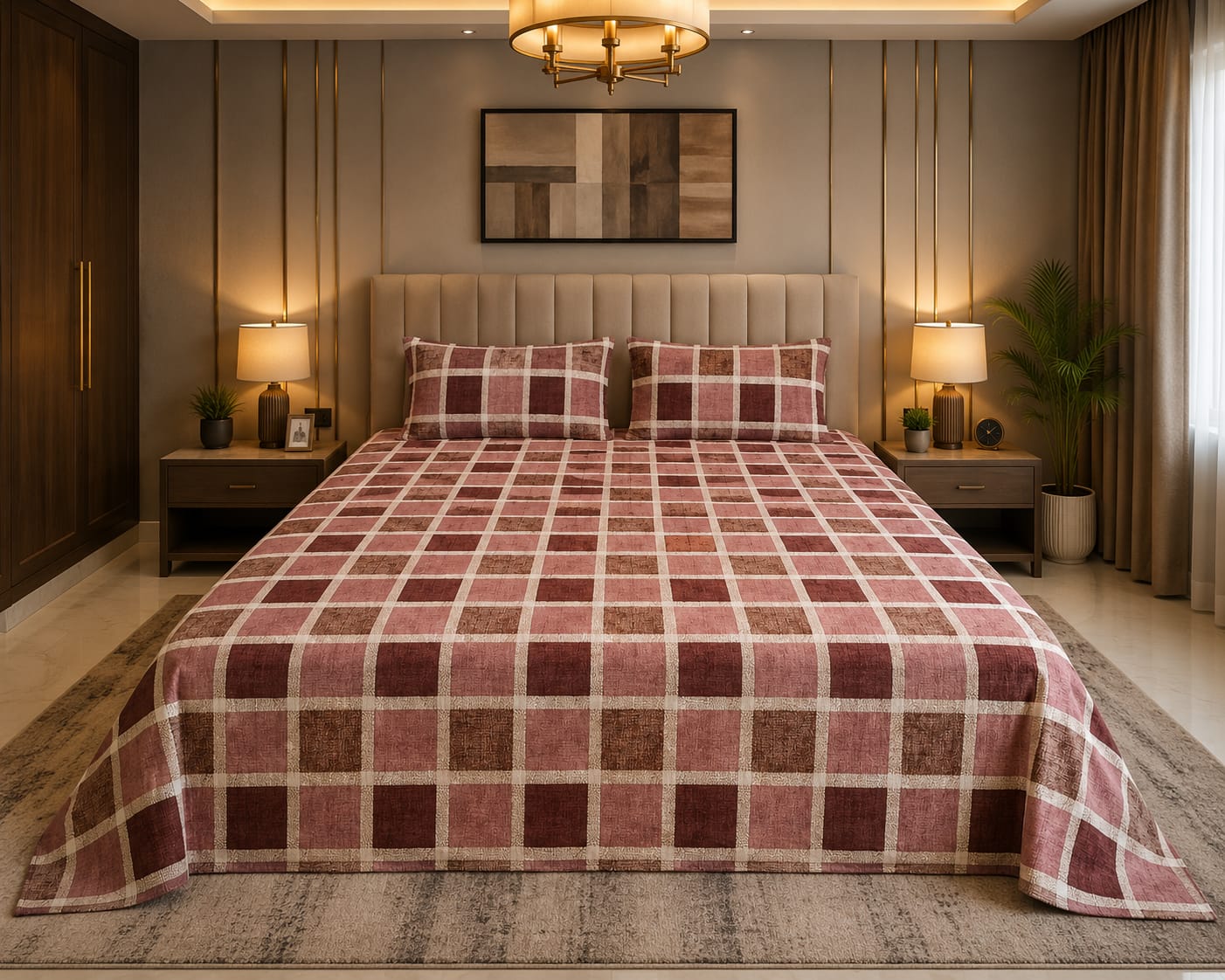 Crystal King Bed Sheet Royal Brown Check Design Number 661