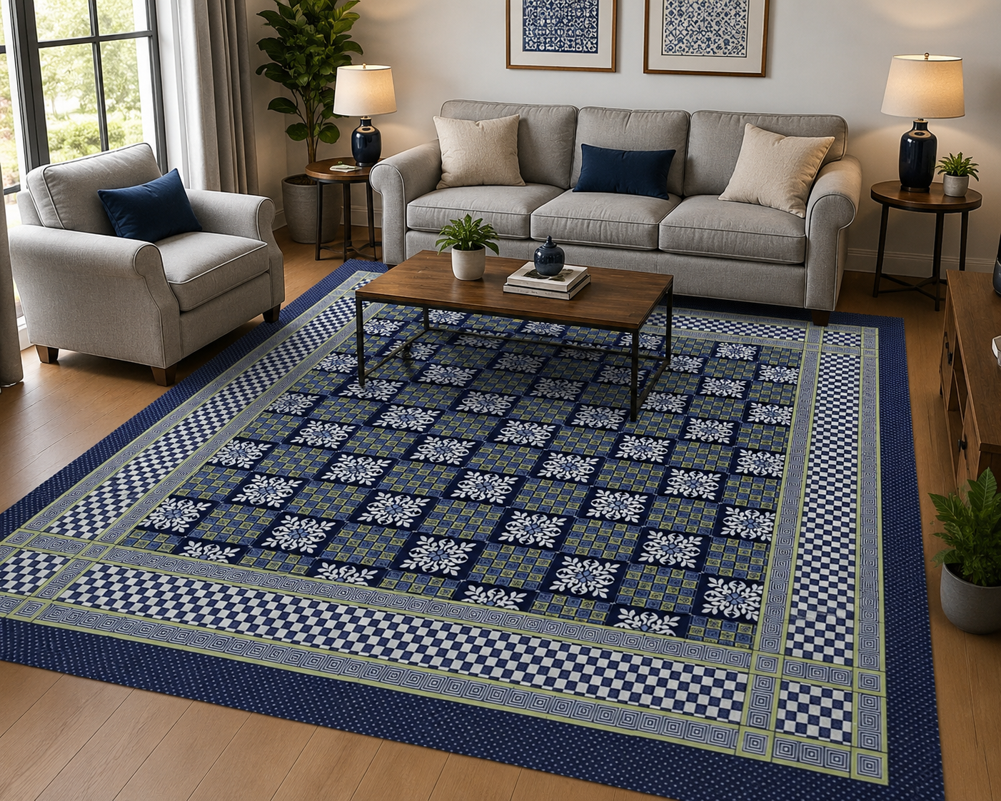 Traditional Multani Jazem – 9x10 Ft & 9x11 Ft – Tribal Geometric Floral Pattern