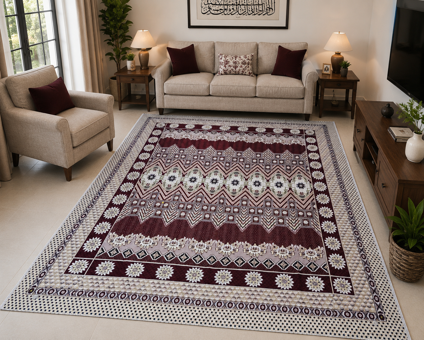 Traditional Multani Jazem – 9x10 Ft & 9x11 Ft – Ethnic Tribal Chevron Floral Pattern
