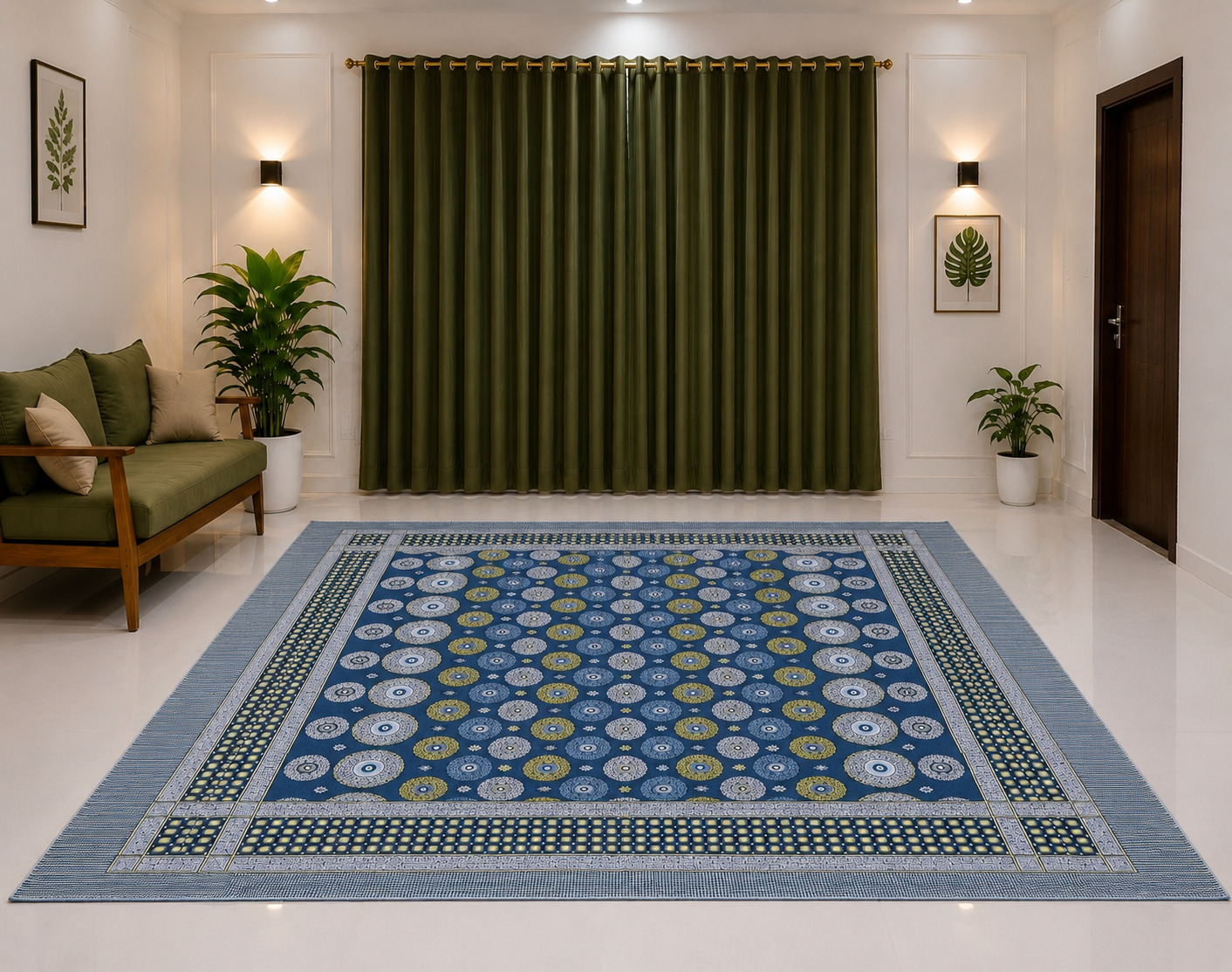 Traditional Multani Jazem – 9x10 Ft & 9x11 Ft  – Modern Geometric Polka Dot Design