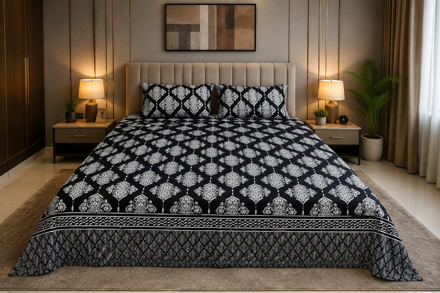 Crystal King Bed Sheet Nior black Design Number 2050