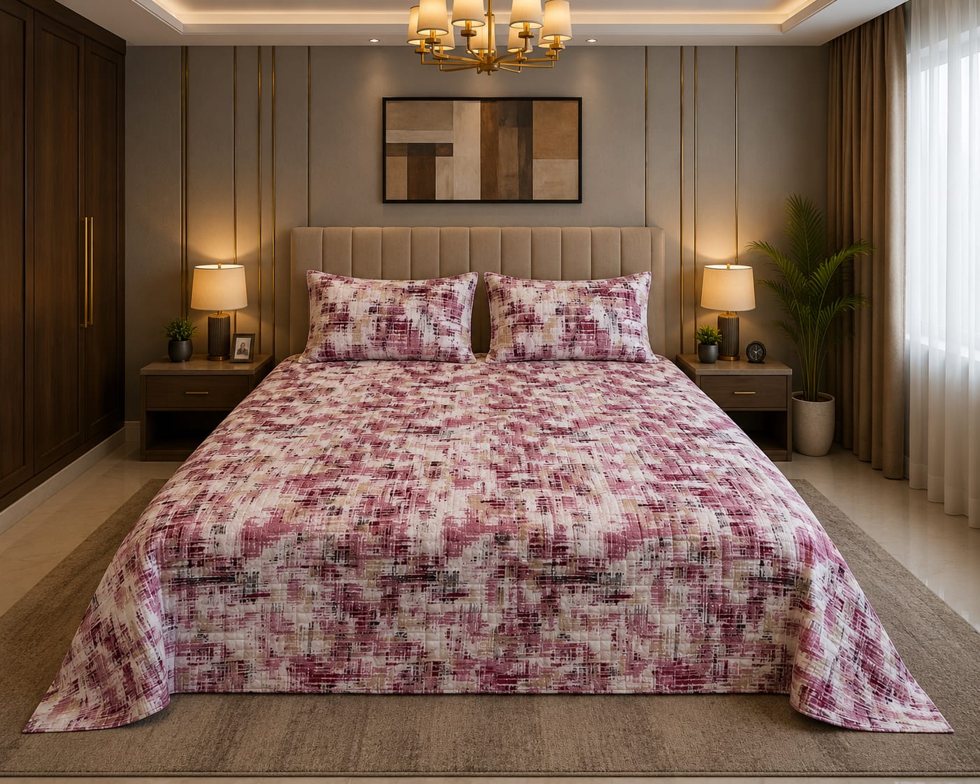 Crystal king bed sheet Ruby mist brown design number 2123