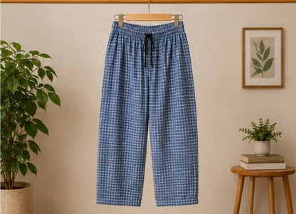 Stylish cargo Four packets Trousers colours ( 1.Dusty Peach 2.navy Blue White 3.Sage Green Check  4.Steel Blue Check